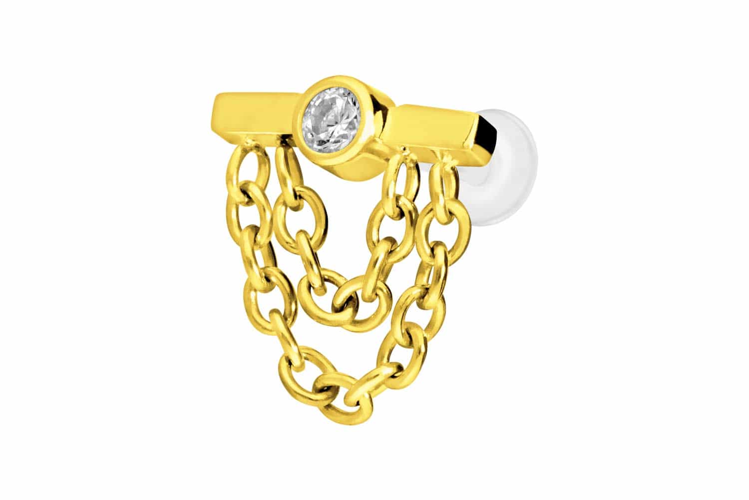 PTFE Labret Piercing mit Innengewinde + Titan-Aufsatz BALKEN + KRISTALL + 2 KETTEN